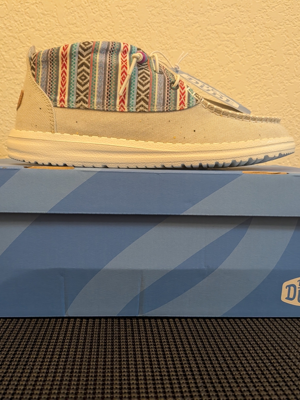 Hey Dude Cream Canvas Slip-On with Multicolor Aztec Collar